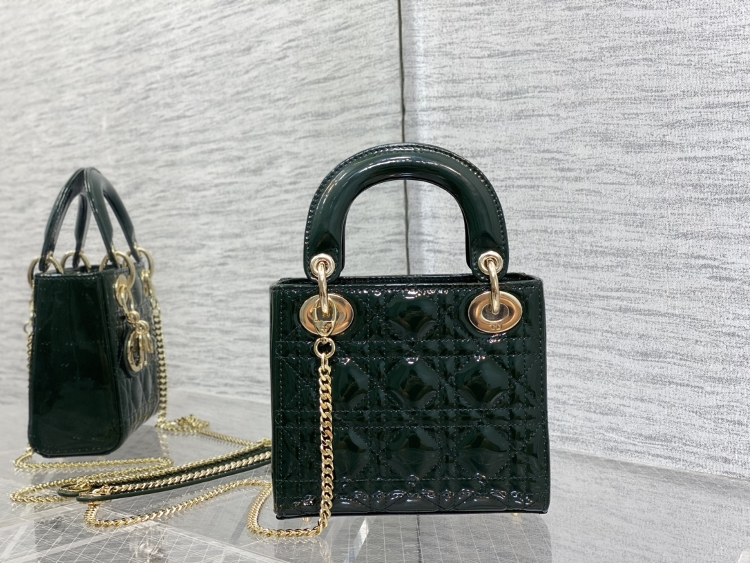 Mini Lady Dior Bag Dark Green Patent Cannage Calfskin